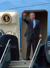 President Bush Waves from Doorway of Airforce One